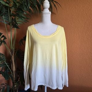 3/$25 Candace Cameron Bure CCB Dip Dyed Ombre Long Sleeve Tee Shirt XL Yellow